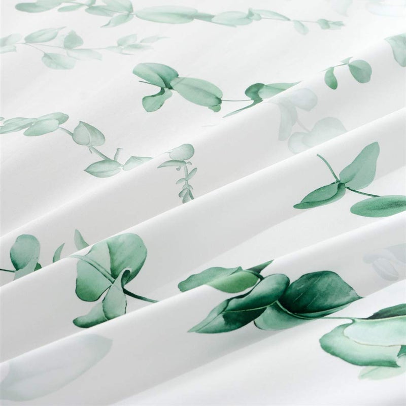 MILDLY Duvet Cover Set, 100% Long Staple Cotton Green Eucalyptus Round Leaves Plant Pattern White Summer Comforter Cover Set 3pcs - Image 2